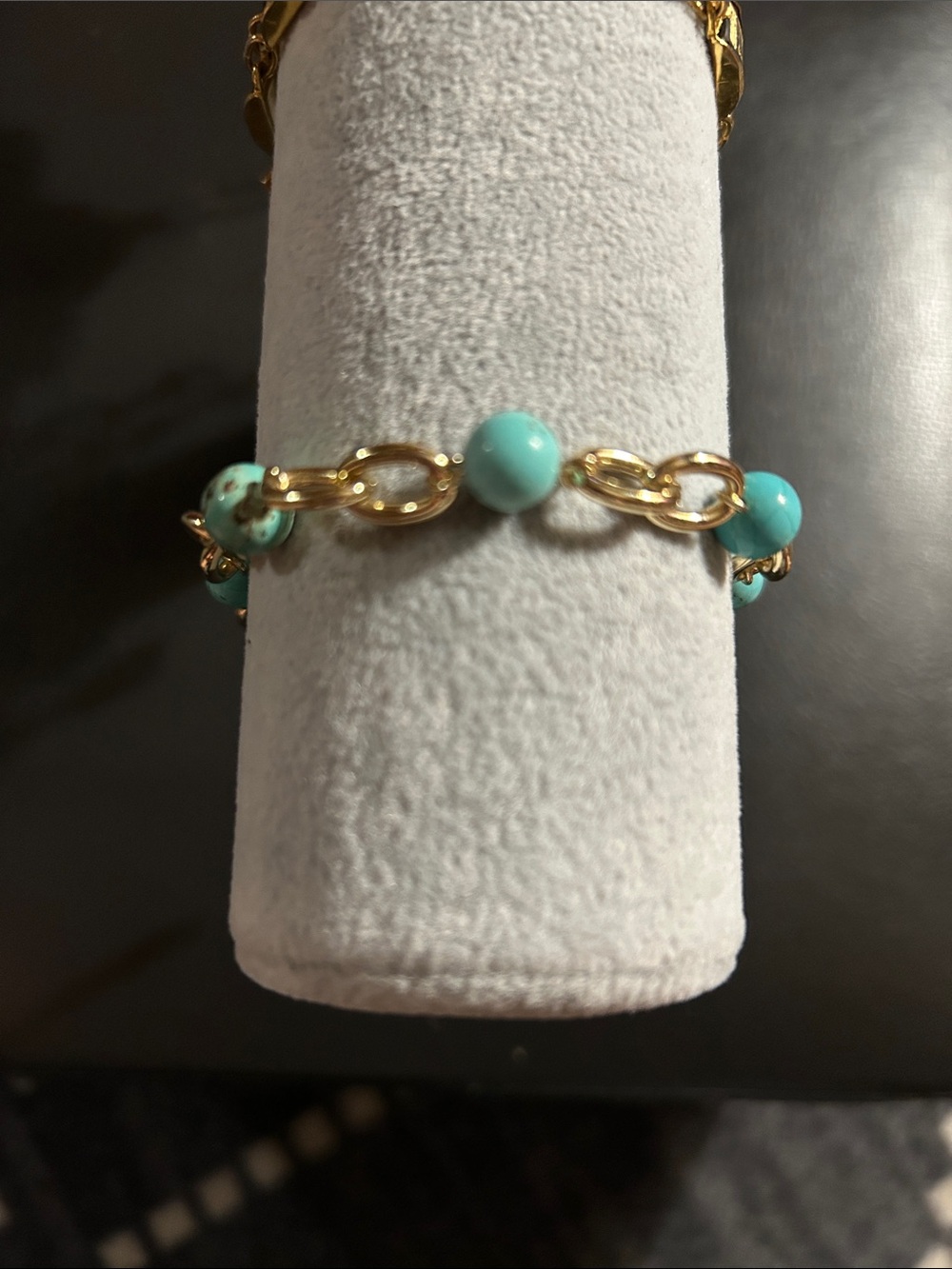 Gold Chain Bracelet with Turquoise Beads - Women's Jewelry
